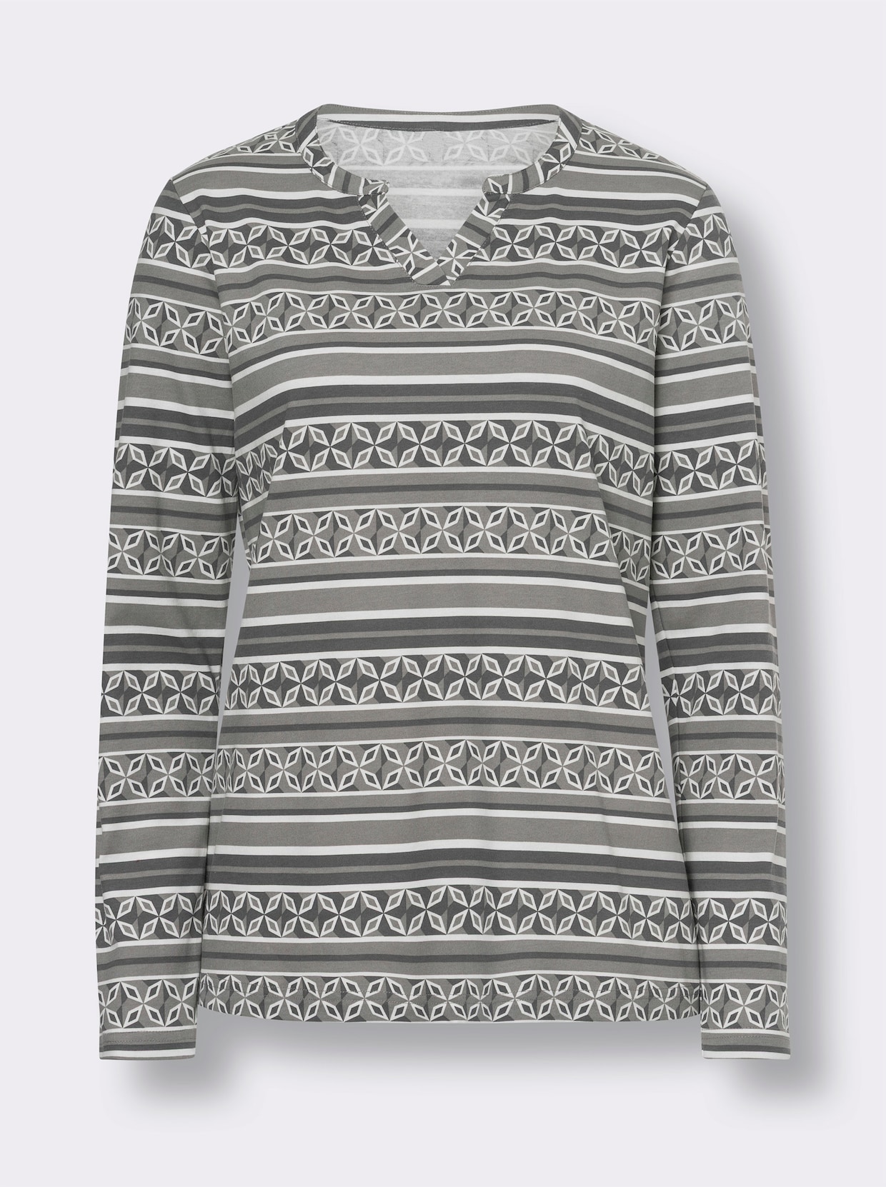 heine Langarmshirt - grau-ecru-bedruckt