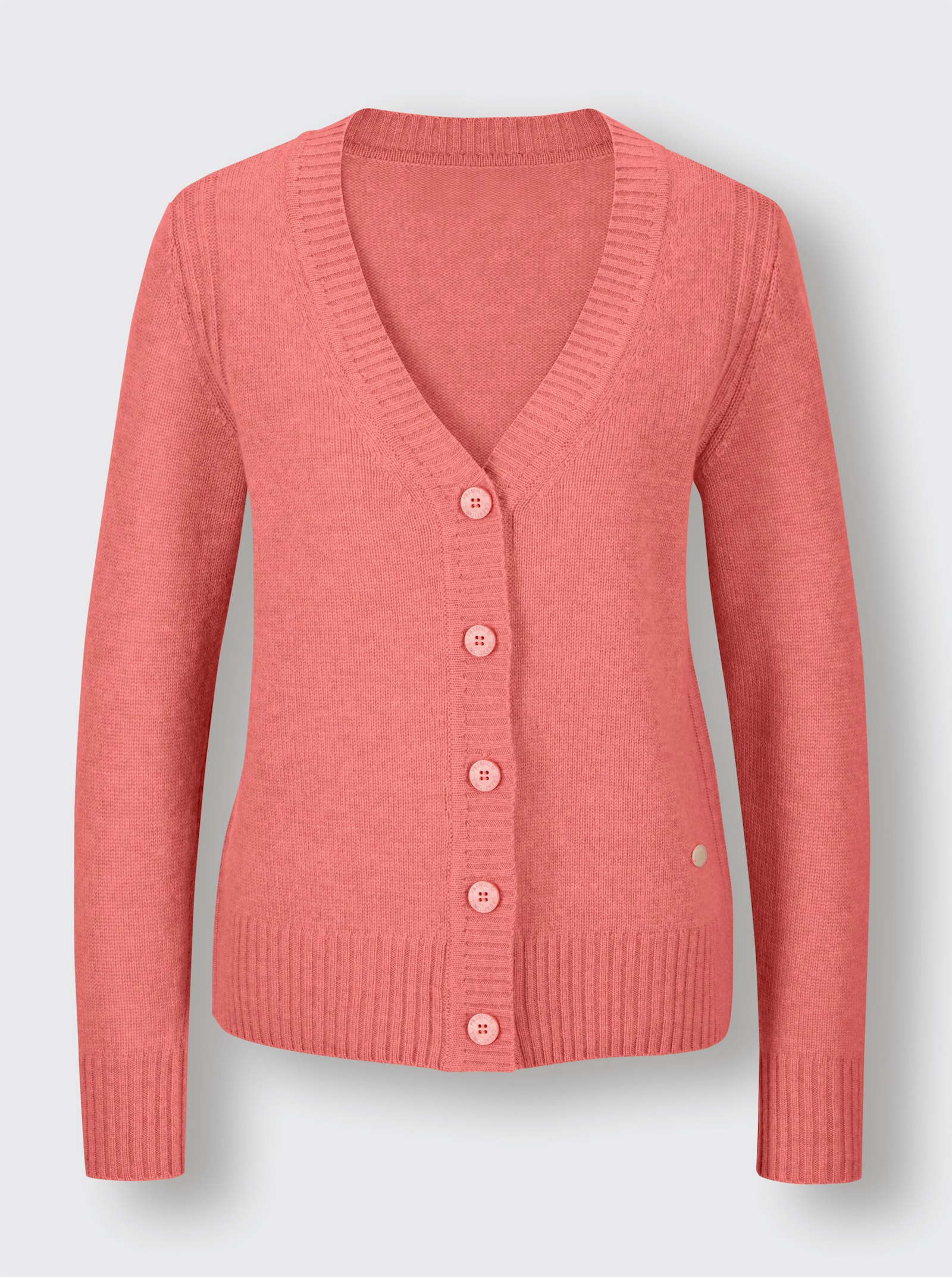 CREATION L PREMIUM Strickjacke mit Logo-Knöpfen - koralle-meliert