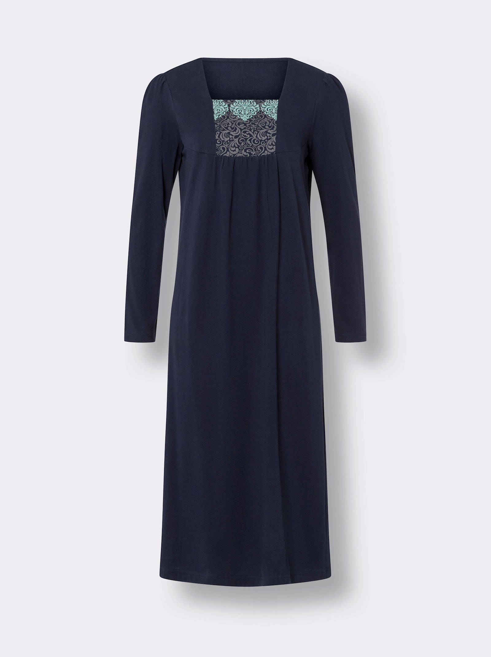 Nachthemd met vierkante hals, gerimpeld - marine