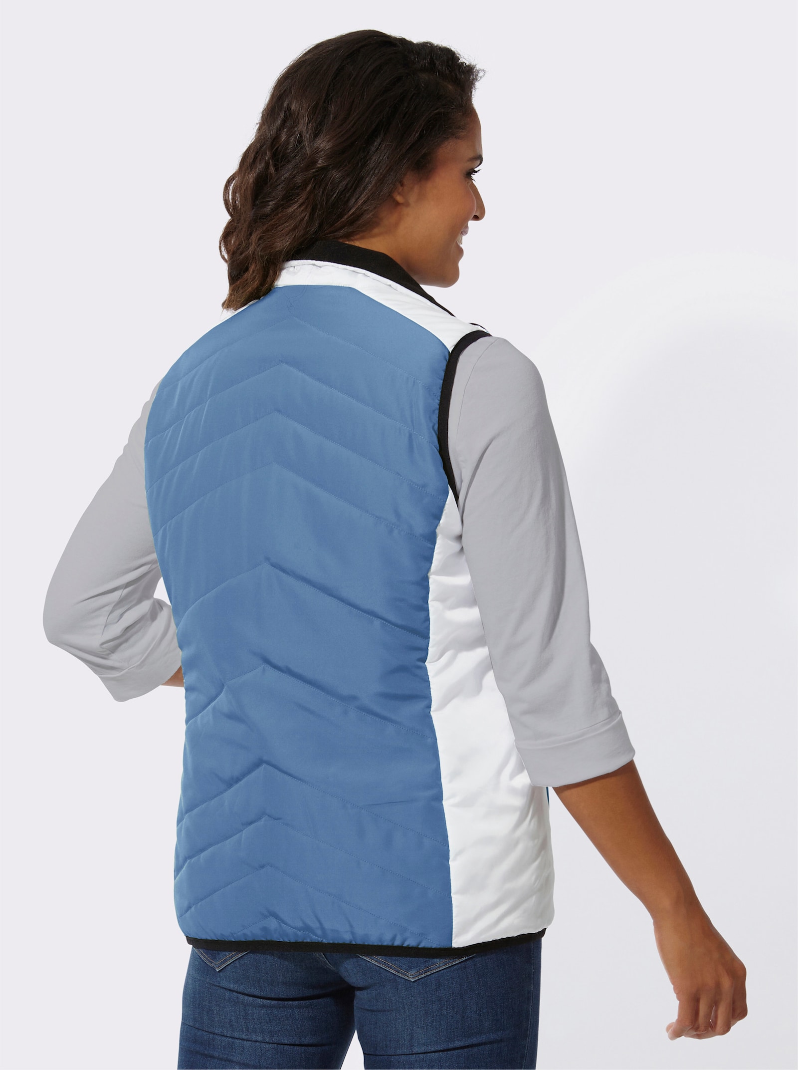 Steppweste in Microfaser-Qualität - mittelblau-ecru