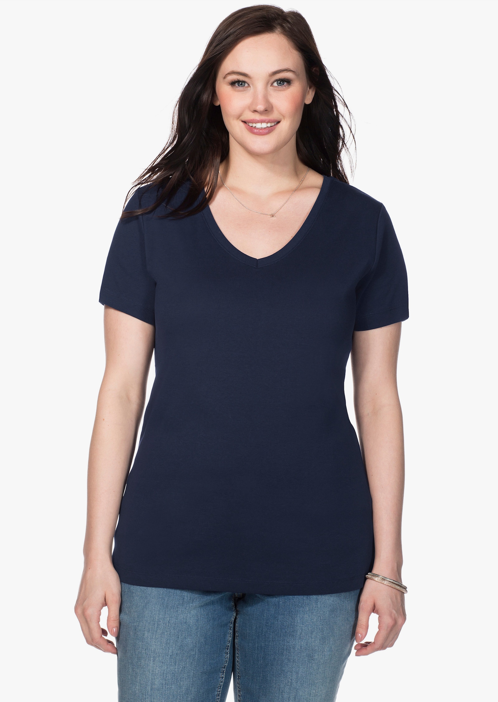 sheego T-shirt met V-hals, ribmateriaal - marine