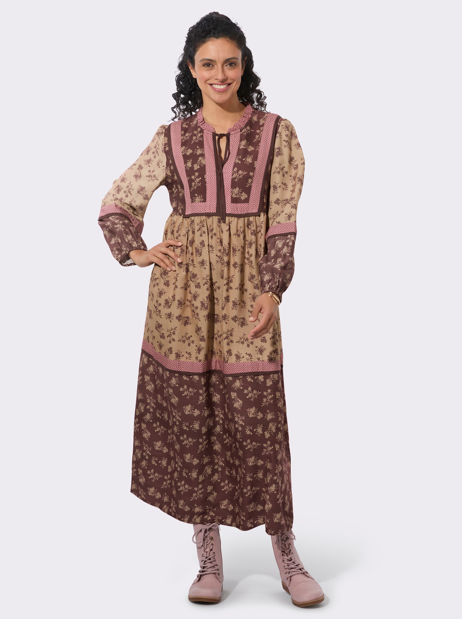  Druckkleid in floralem Muster - camel-schoko-bedruckt