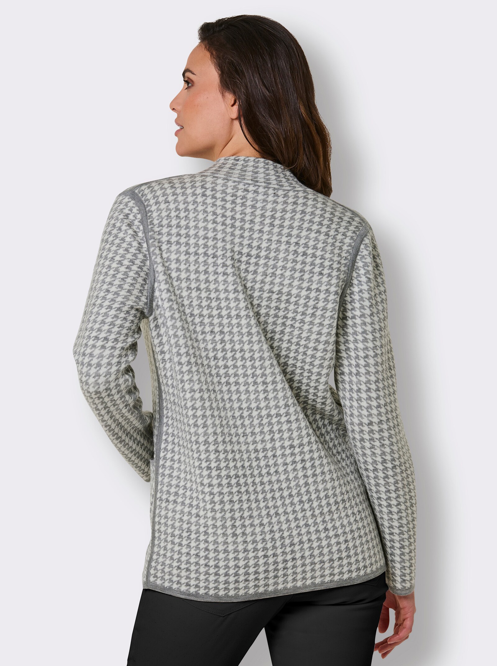 CREATION L PREMIUM Jacquardstrickjacke mit Merinowolle - steingrau-champagner-gemustert