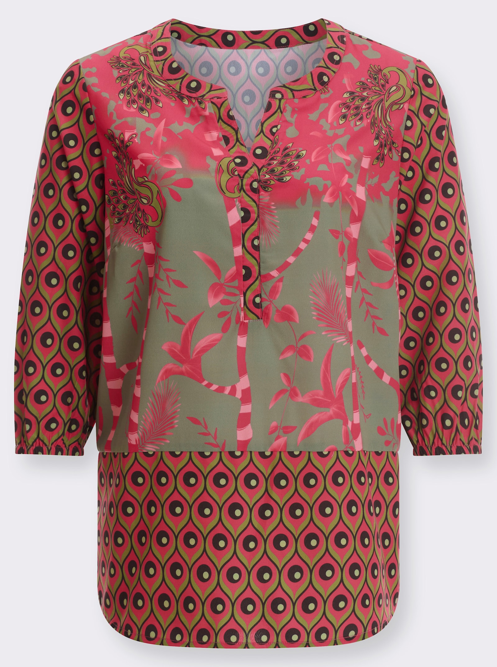 Tunika mit 3/4-Ärmeln - pink-khaki-bedruckt