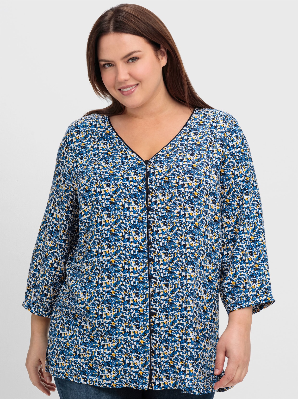 sheego Druckbluse - tiefblau-gemustert