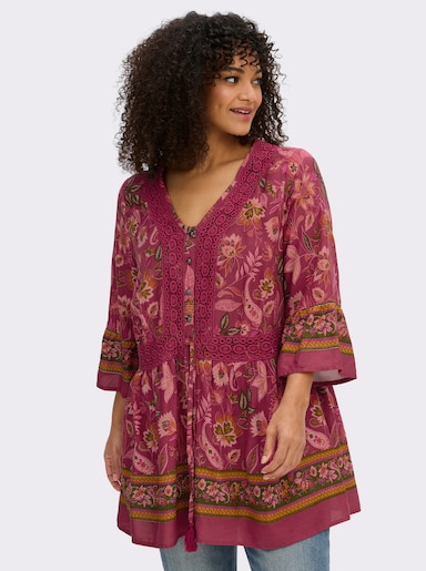 sheego by Joe Browns Volantbluse mit floralem Alloverdruck - kirsche-flamingo-gemustert