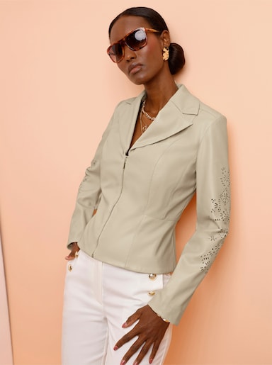Lederimitat-Blazer mit schmeichelndem Schößchen - sand