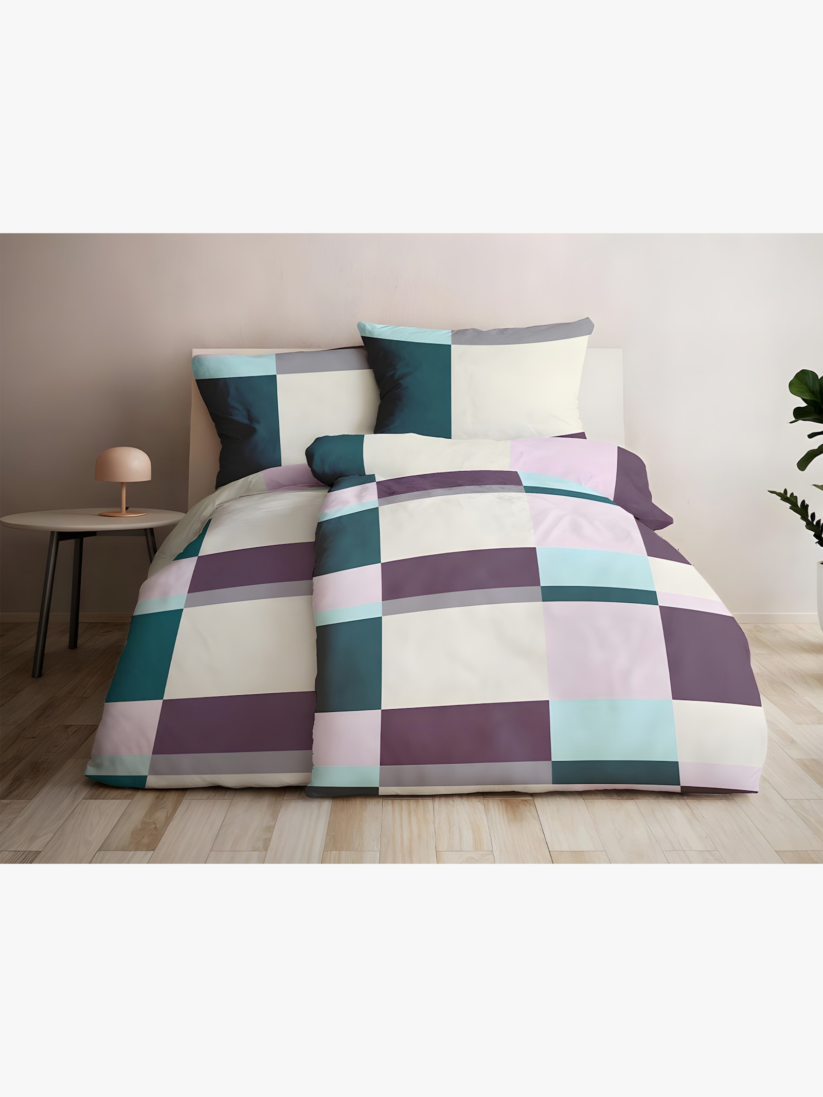 Grund Wendebettwäsche - lila-petrol-bedruckt