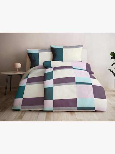 Grund Wendebettwäsche - lila-petrol-bedruckt