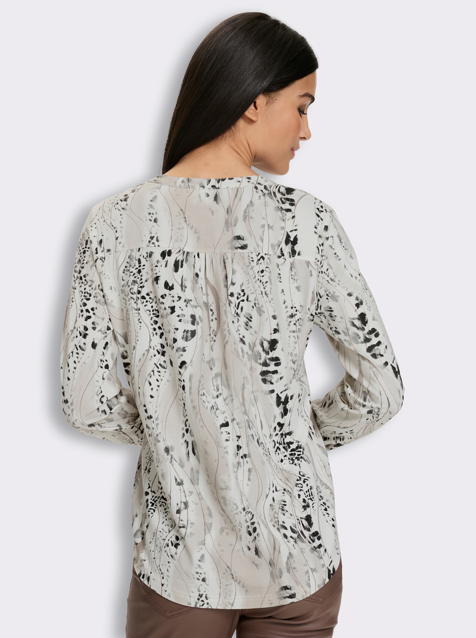 heine Jersey-Bluse - hellgrau-ecru-bedruckt