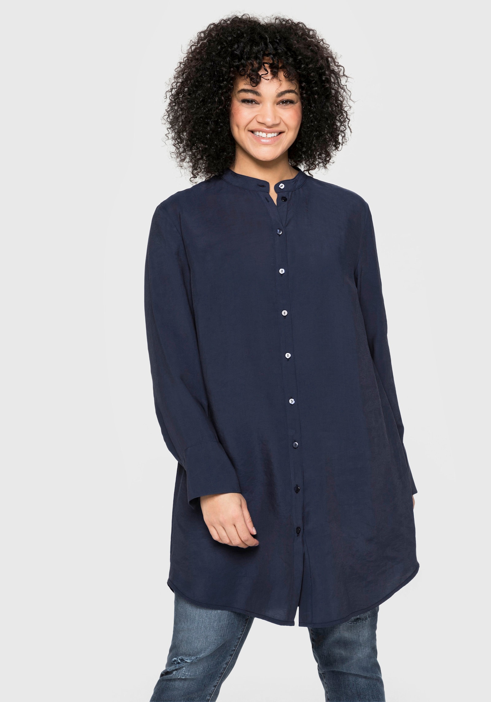 sheego Longbluse mit Raffungen - marine