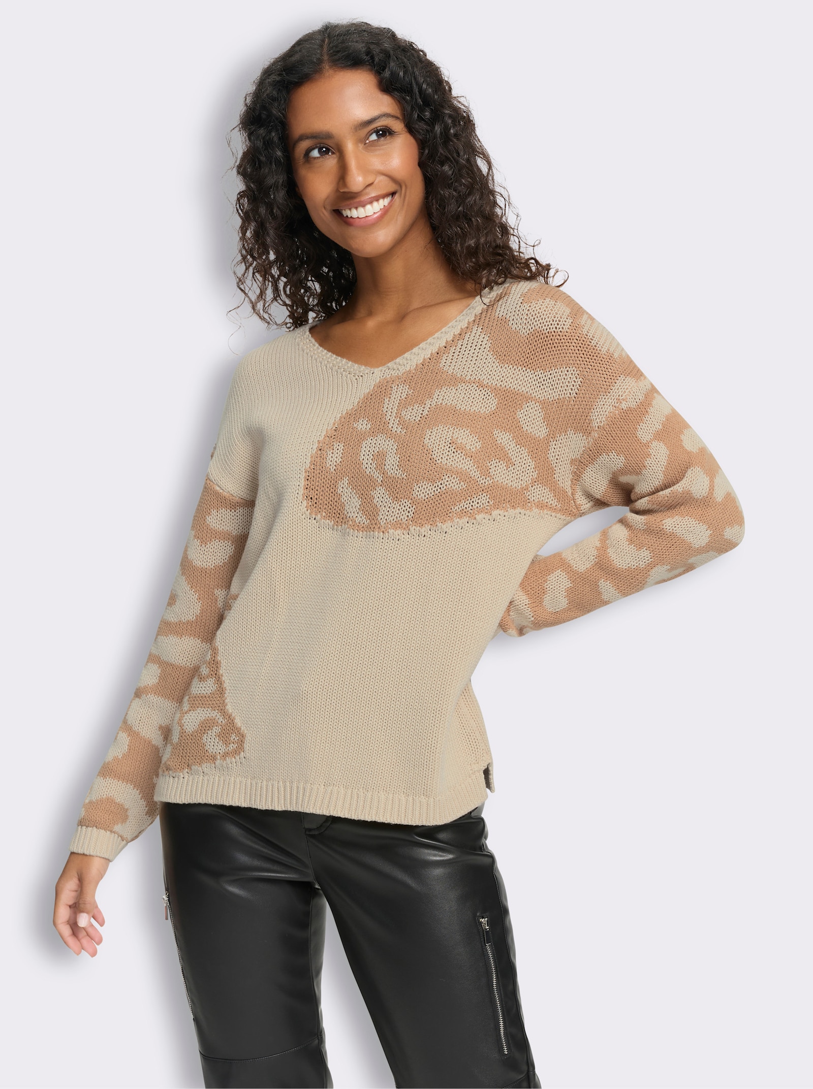 heine Pullover mit Animal-Dessin - sand-camel-gemustert