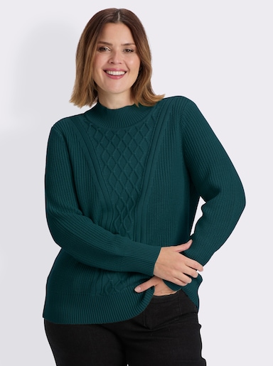 Stehkragenpullover mit Rautenmuster - petrol