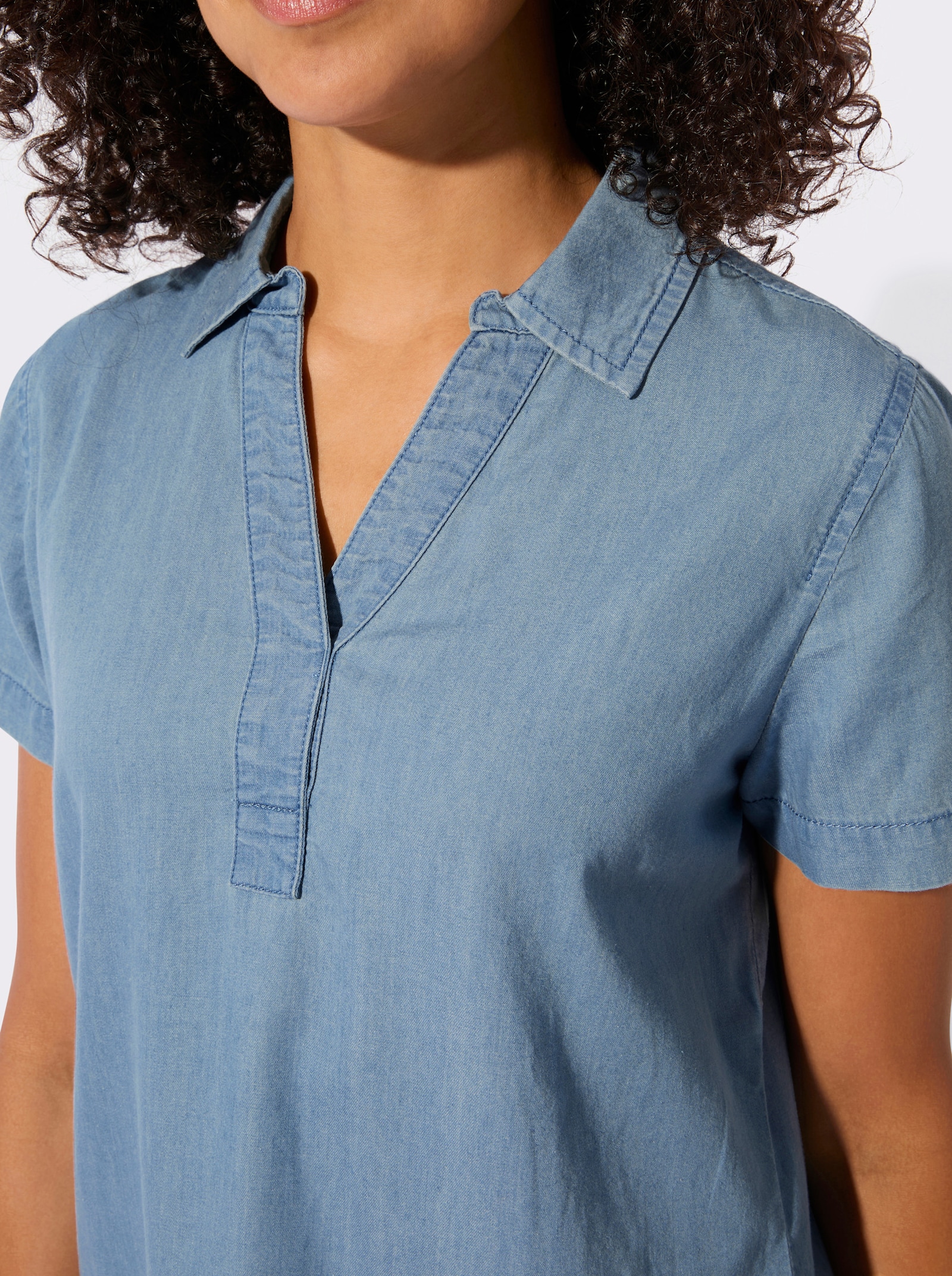 Jeanstunika mit abgerundetem Saum - blue-bleached