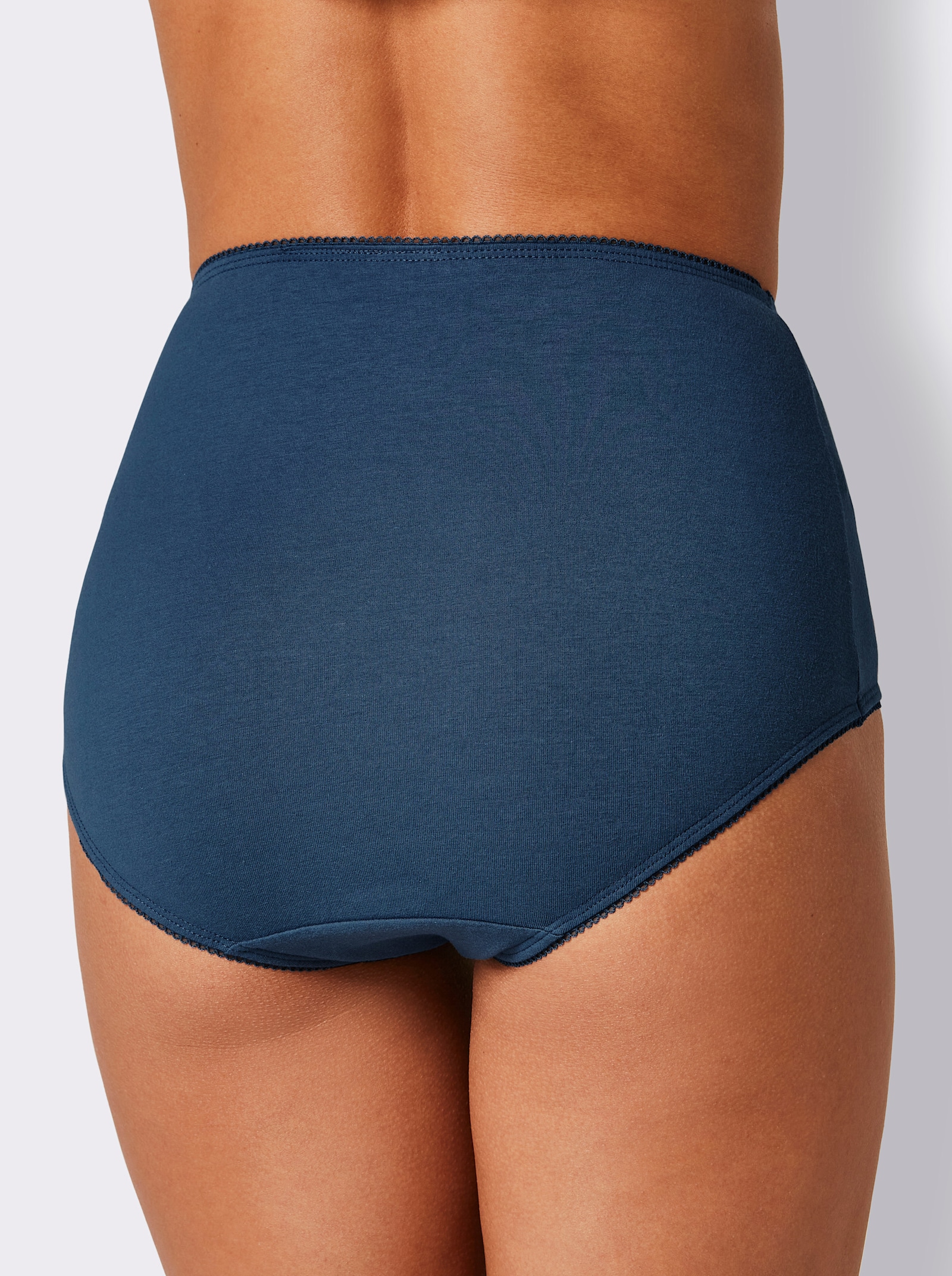 wäschepur Taillenslip mit Mäusezähnchen-Spitze - 2x rauchblau-bedruckt + 1x rauchblau + 1x bordeaux