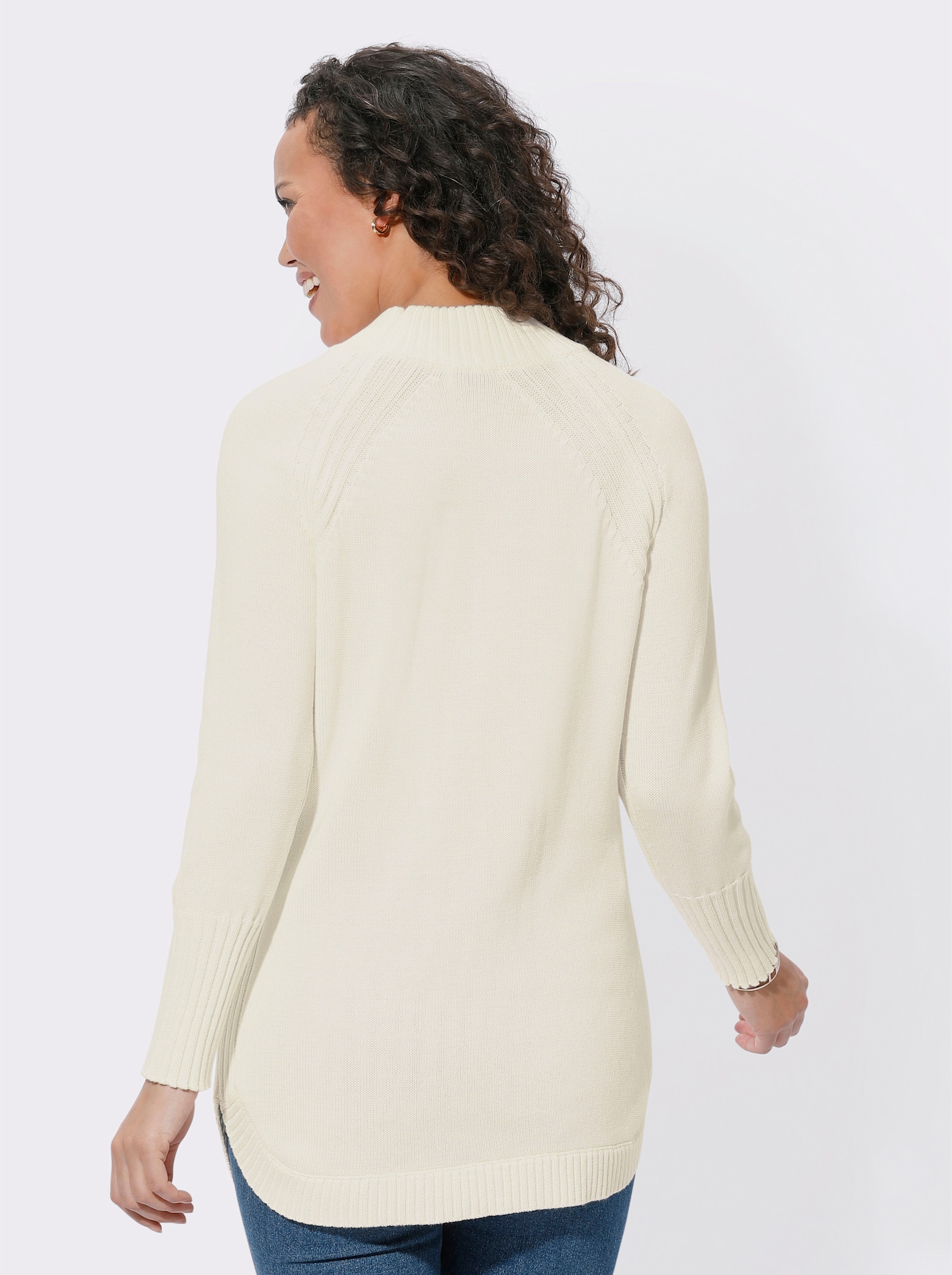 Longpullover mit abgerundetem Saum - ecru