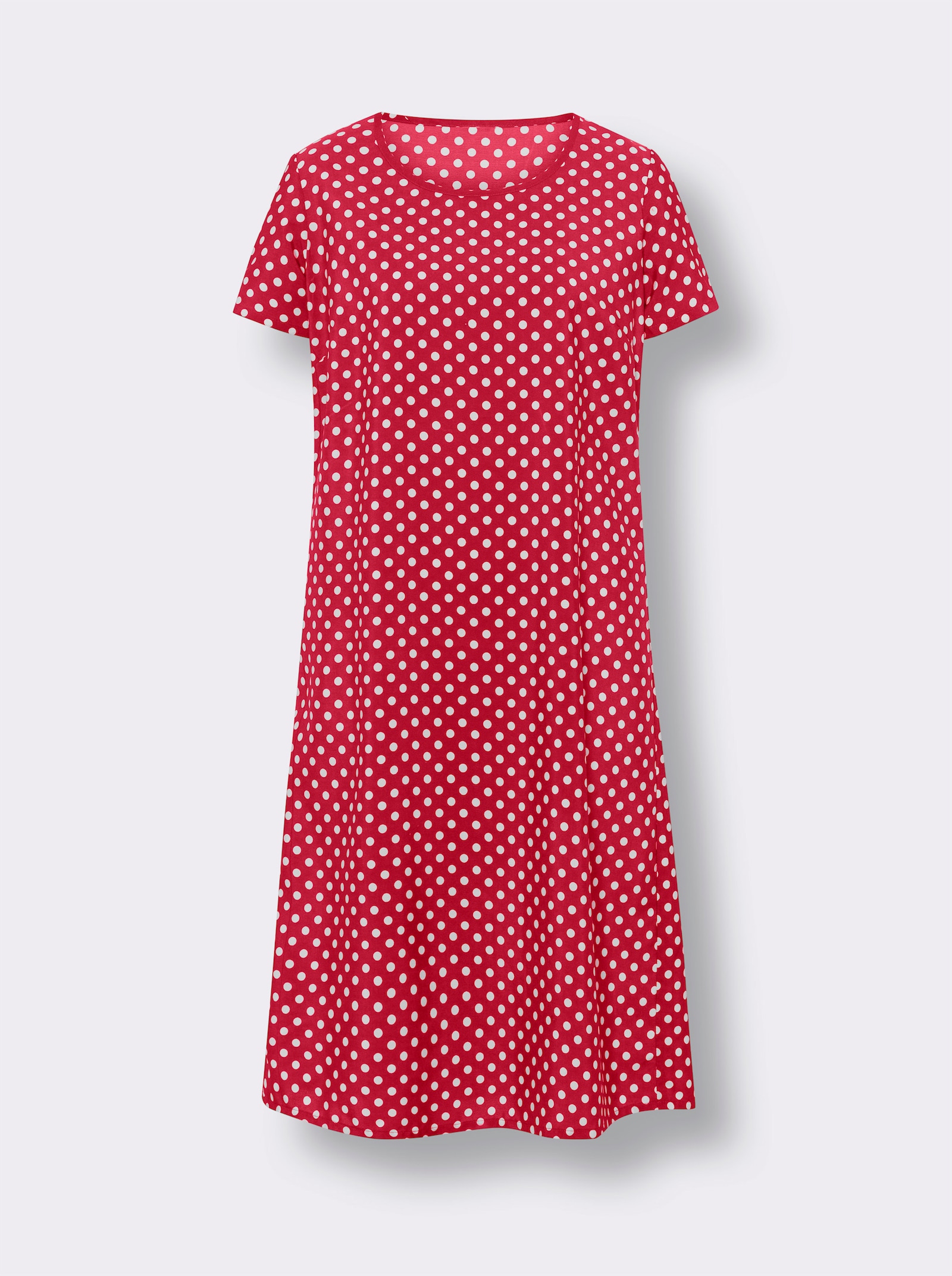 Geweven jurk met uitlopende snit, gestippeld - rood/wit gestippeld
