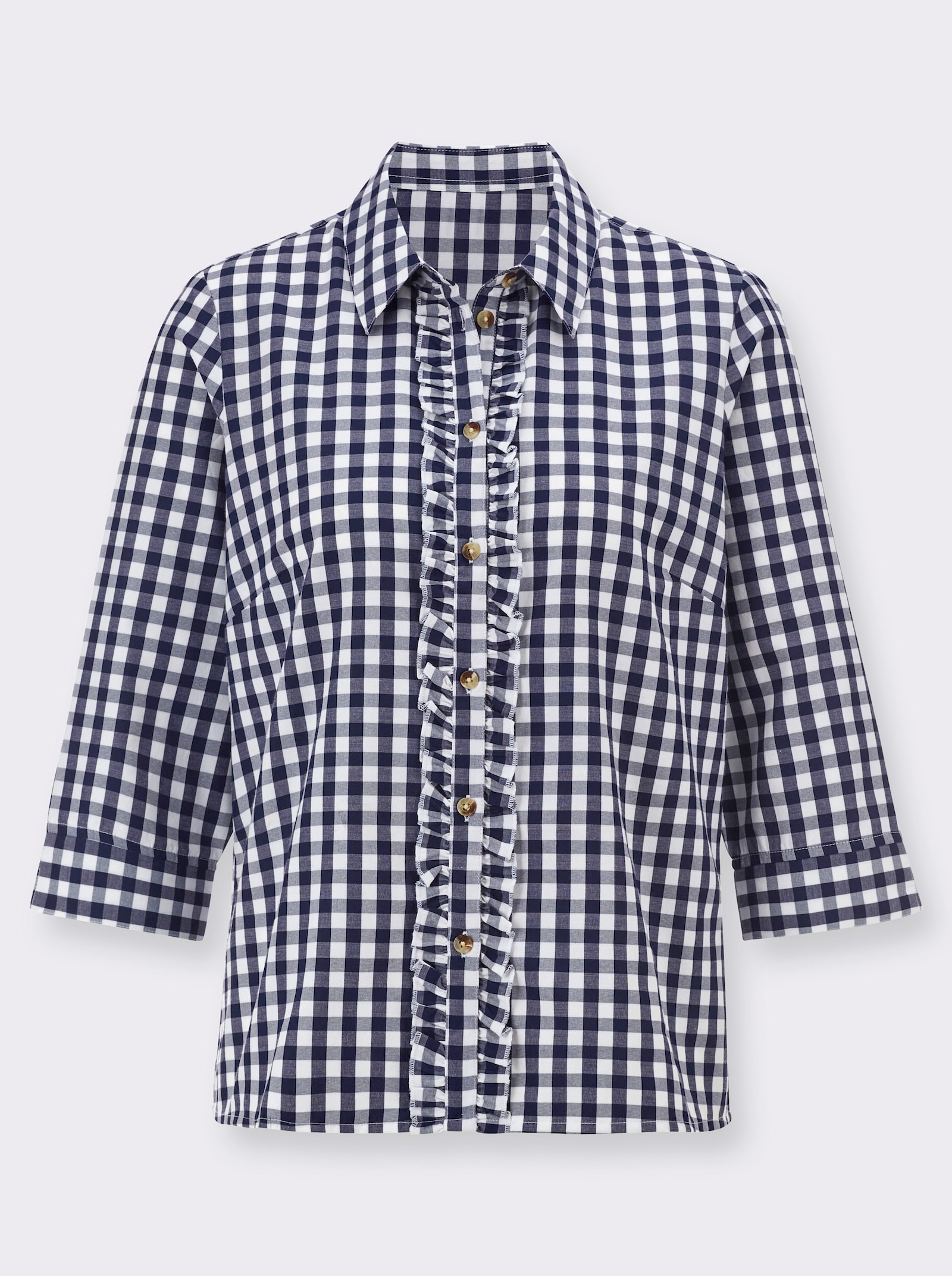 Blus med rysch - marin-vit, rutig