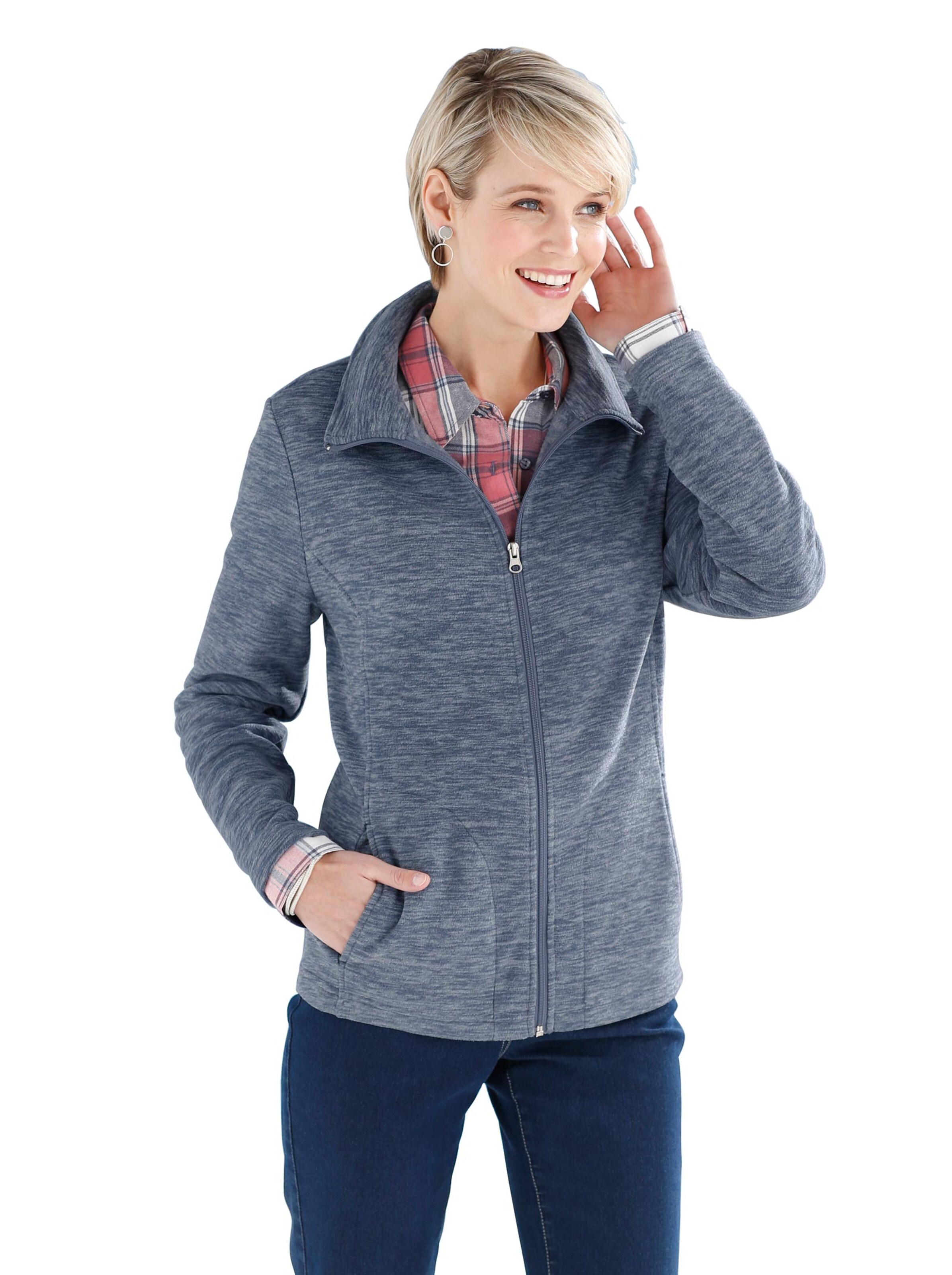 Fleece-Jacke - blau-meliert