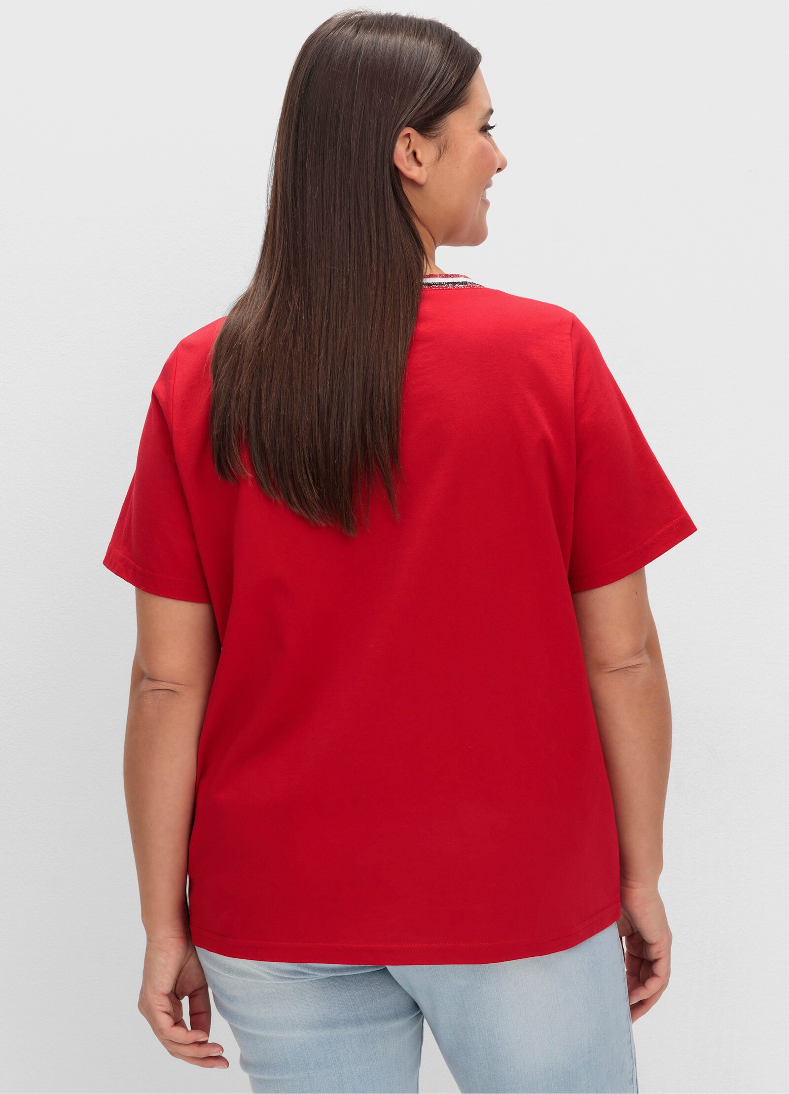 Kurzarmshirt mit Glanz-Details - rot-schwarz