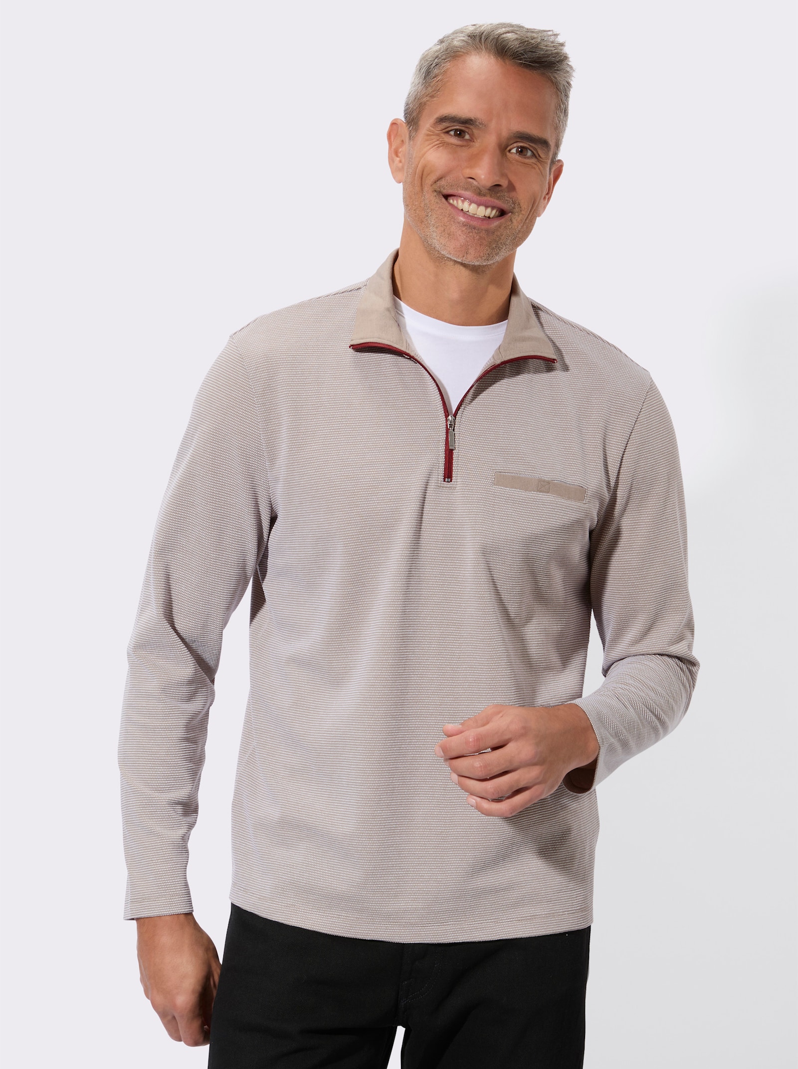 Sweatshirt mit Brusttasche - sesam-gemustert