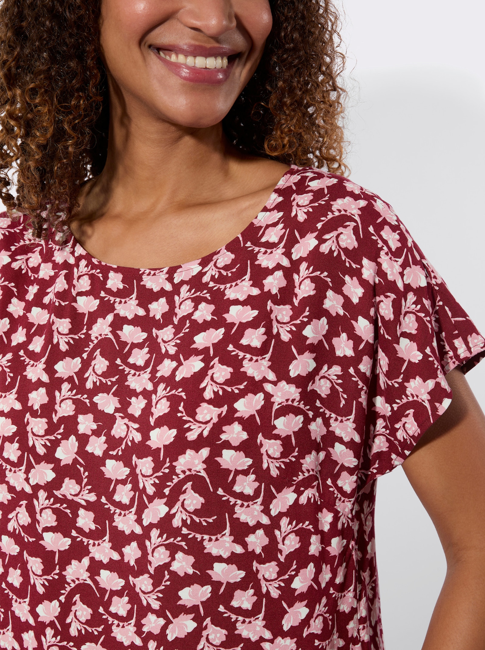 Blouseshirt met bloemdessin - bordeaux/wit bedrukt