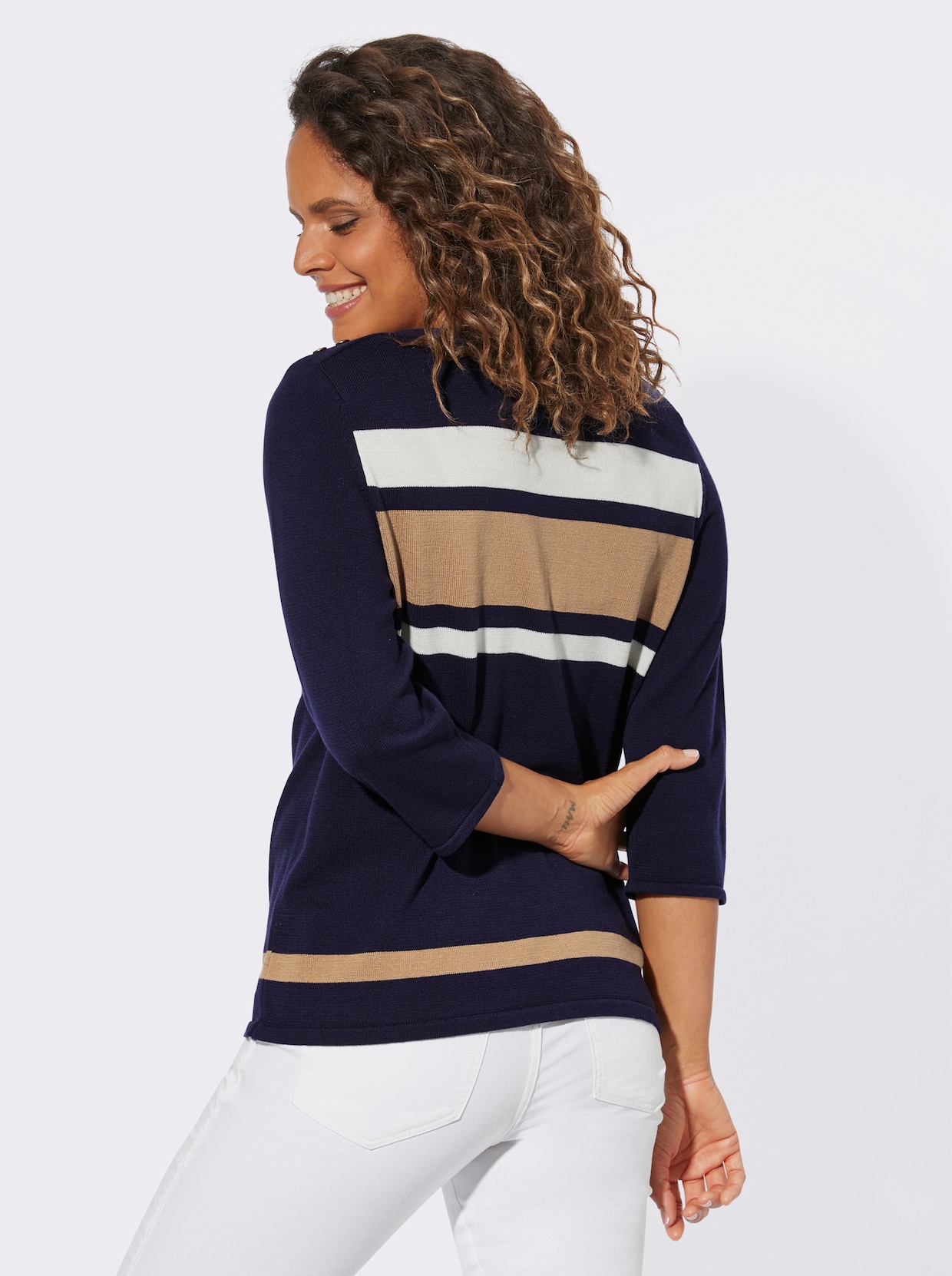 Pullover met 3/4-mouwen - marine/camel gedessineerd