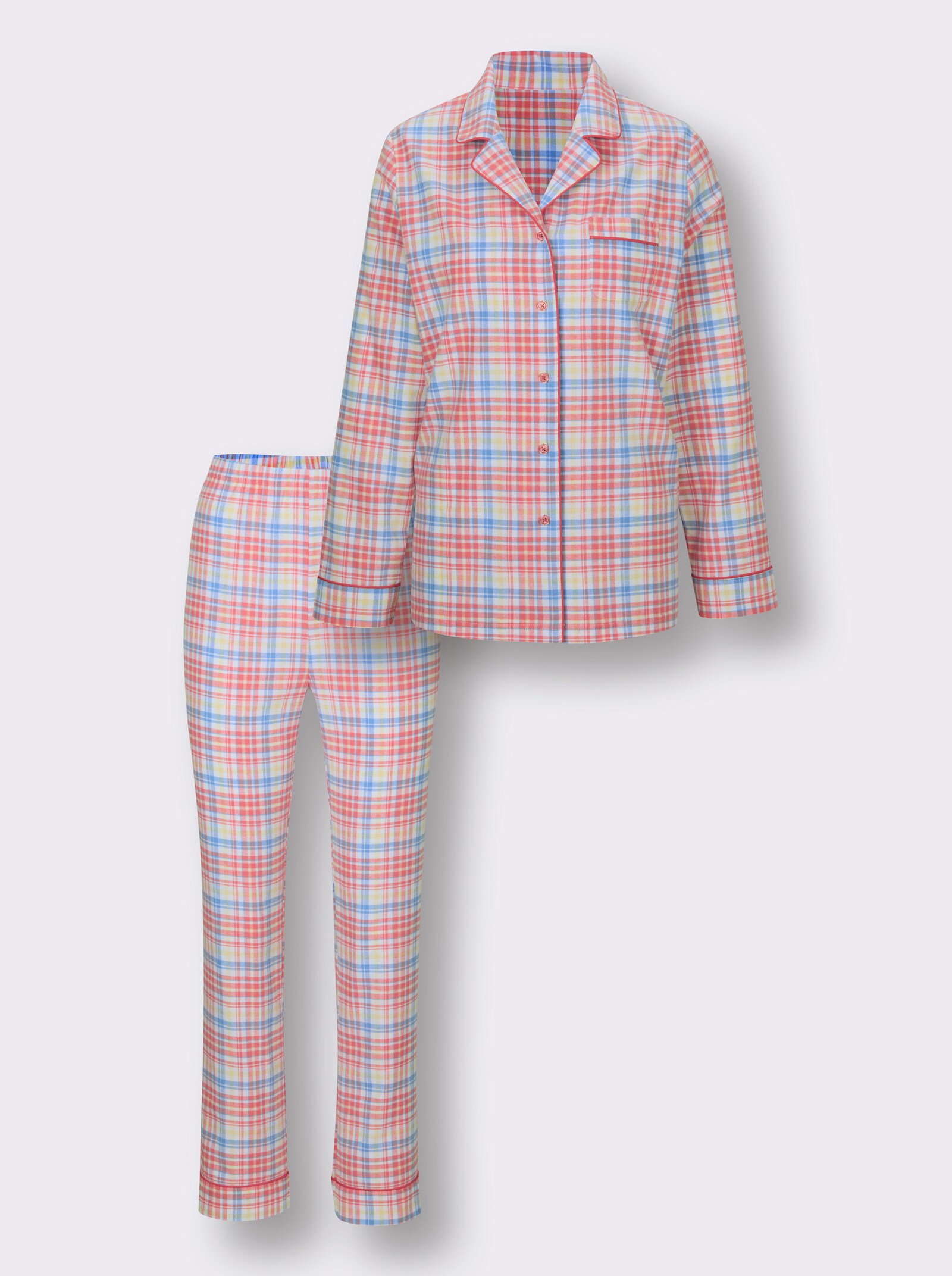 wäschepur Schlafanzug - elfenbein-flamingo-kariert