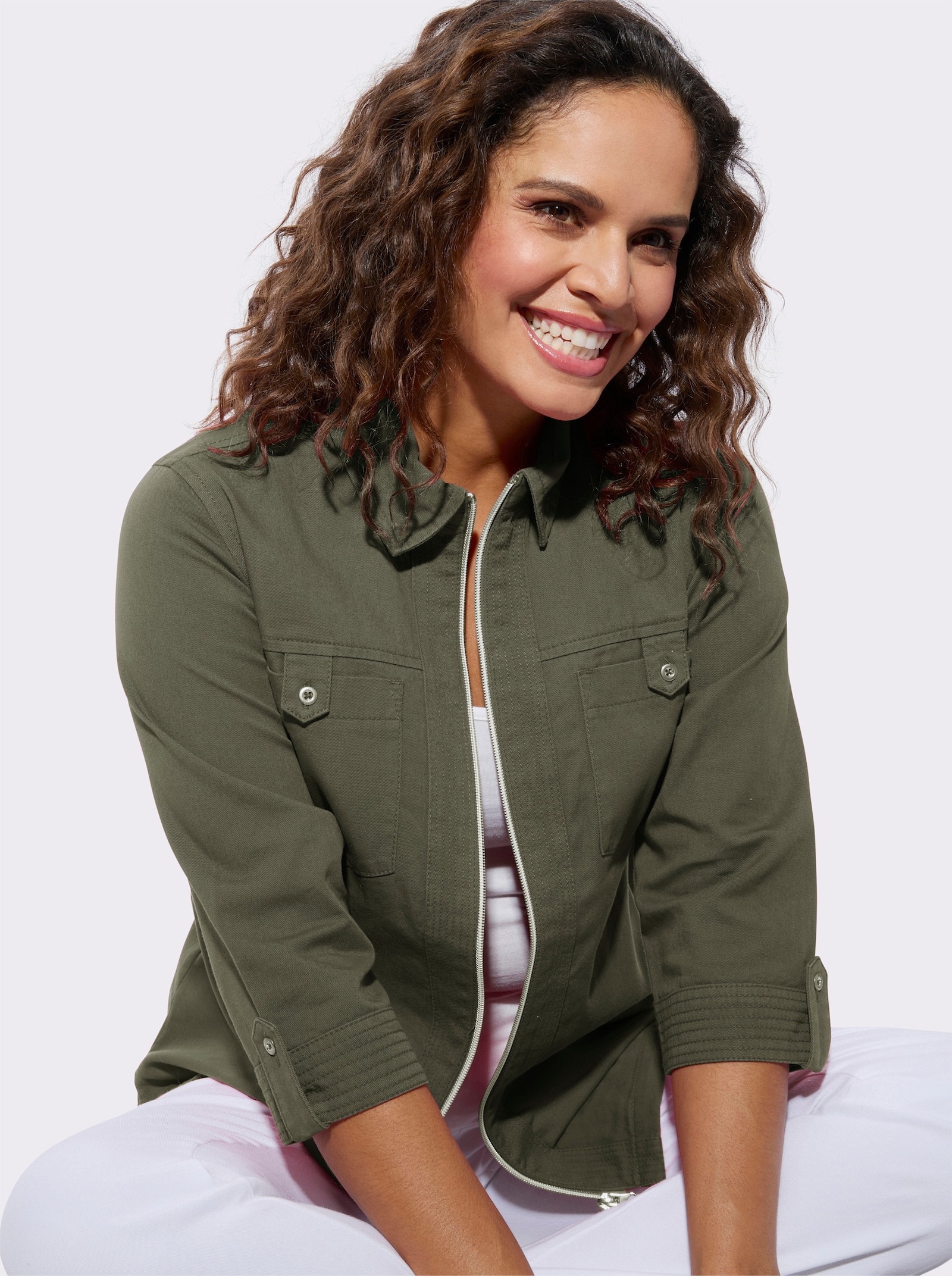 Jeansbluse mit Reißverschluss - khaki