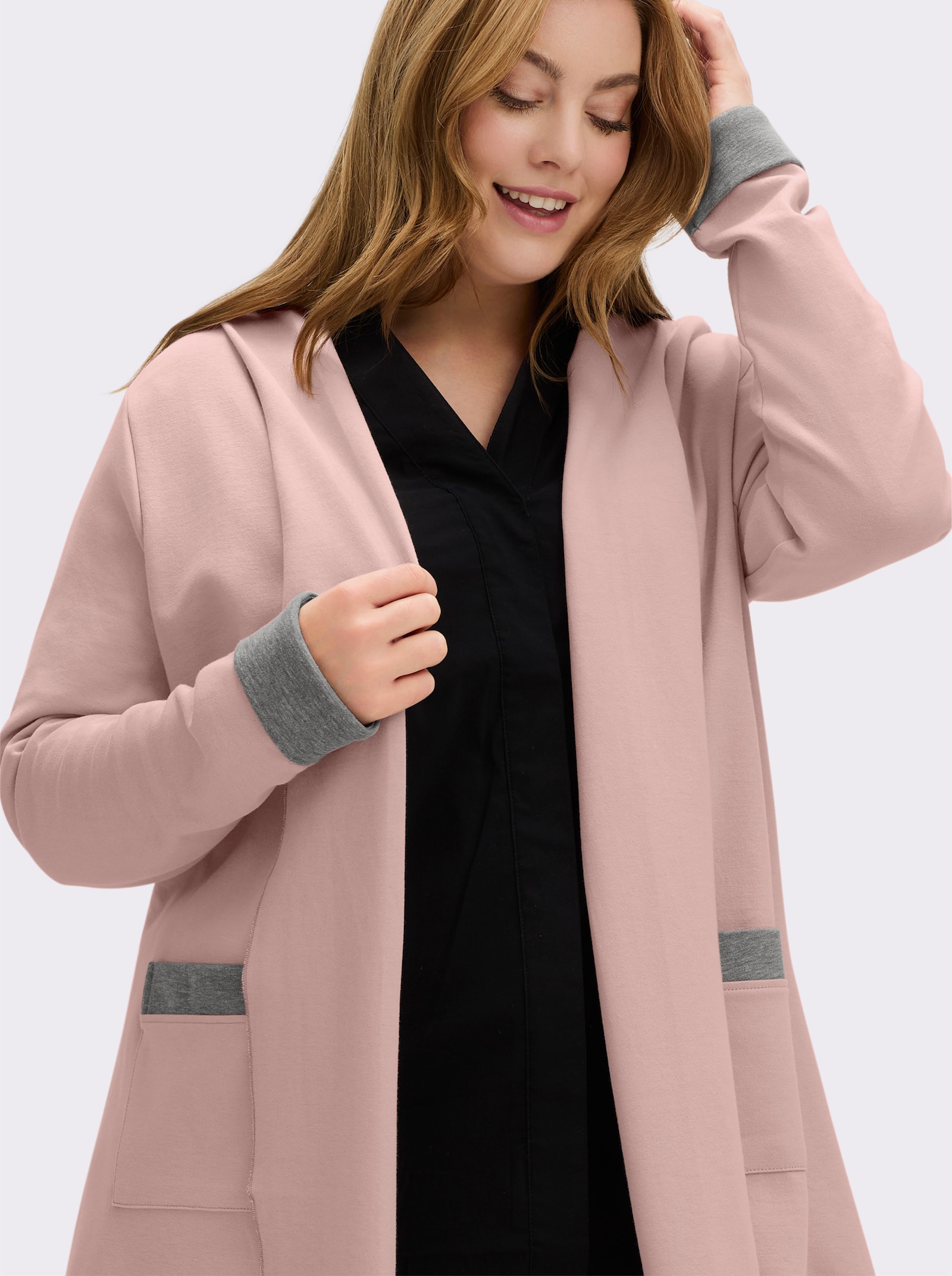Shirtjacke in Interlock-Jersey-Qualität - altrosé-grau-meliert