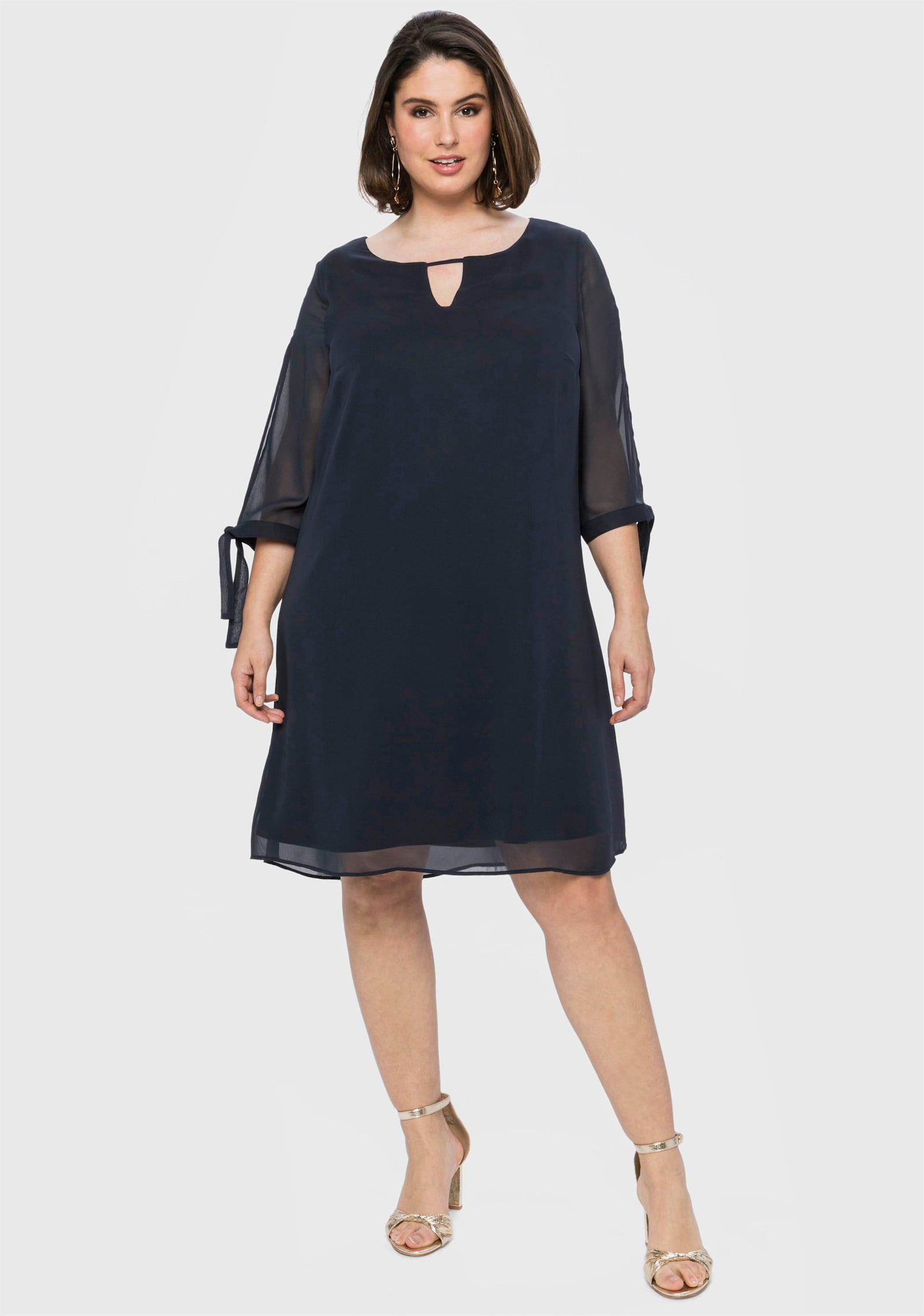 sheego Chiffonkleid mit geschlitzten Ärmeln - nachtblau