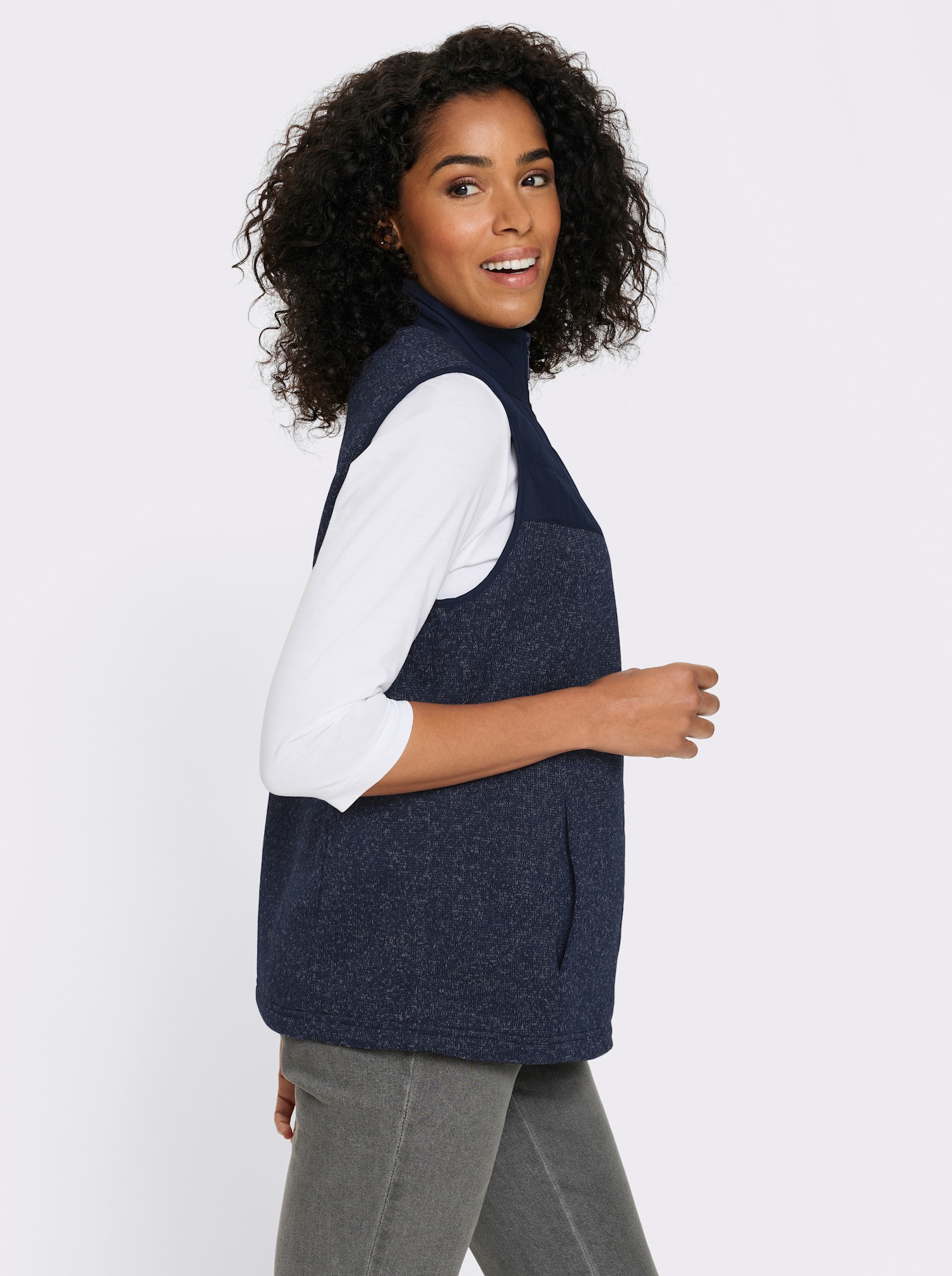 Fleeceweste mit gesteppten Einsätzen - marine-meliert