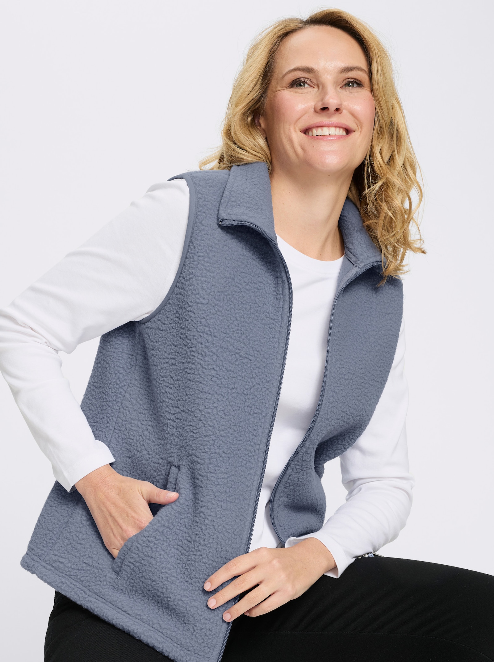 Fleeceweste mit Stehkragen - taubenblau