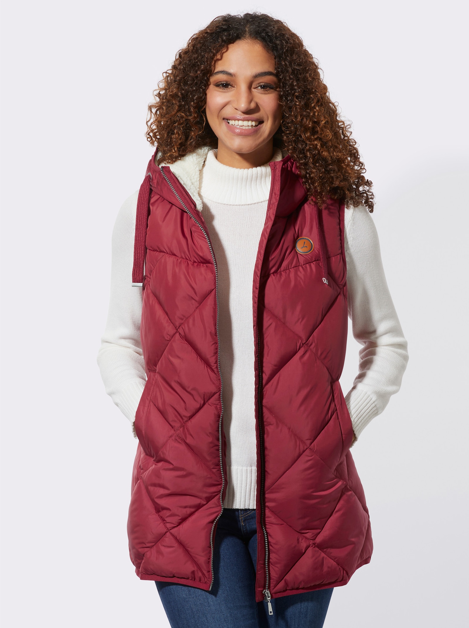 Kapuzenweste mit Fleece-Futter - dunkelrot