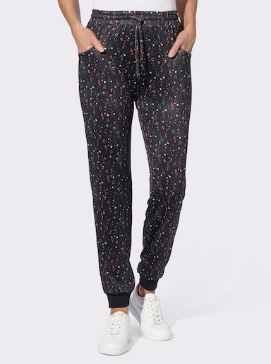 Freizeithose mit Fußbündchen - schwarz-bedruckt