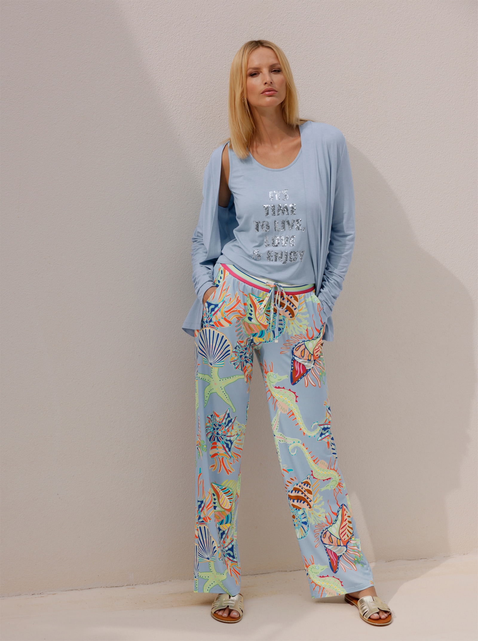 heine Druckhose mit exklusivem Dessin - eisblau-reseda-bedruckt