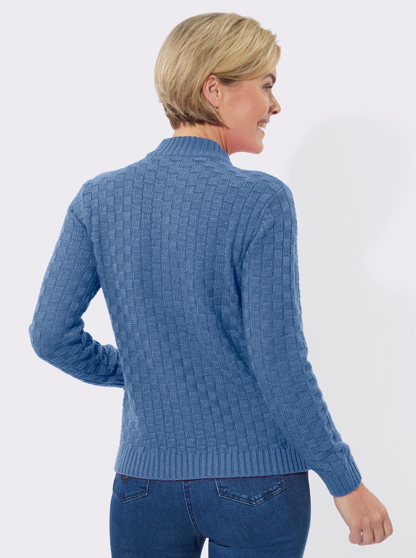 Strickpullover mit Stehkragen - mittelblau