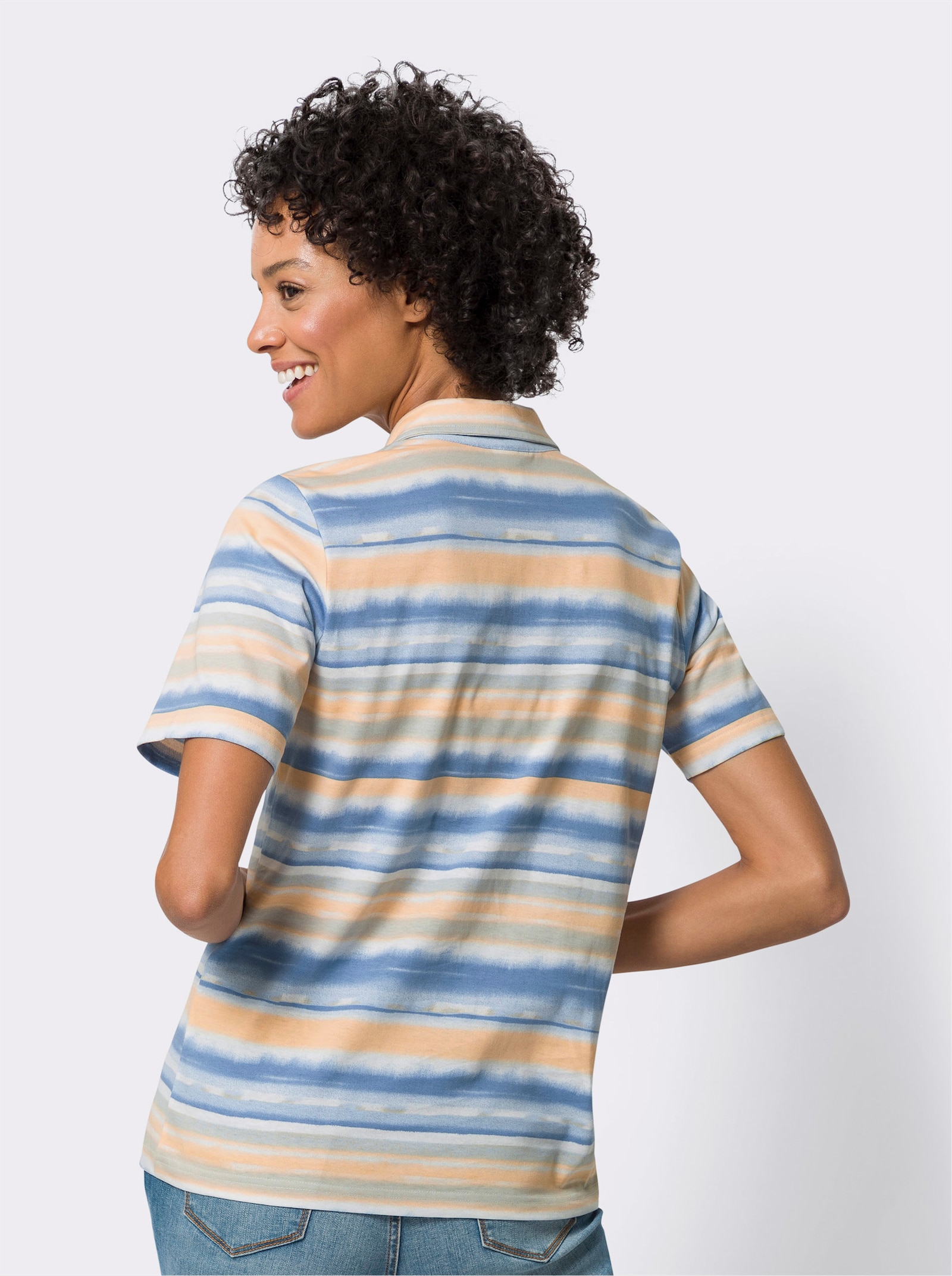 Poloshirt in Ringel-Dessin - eisblau-apricot-geringelt