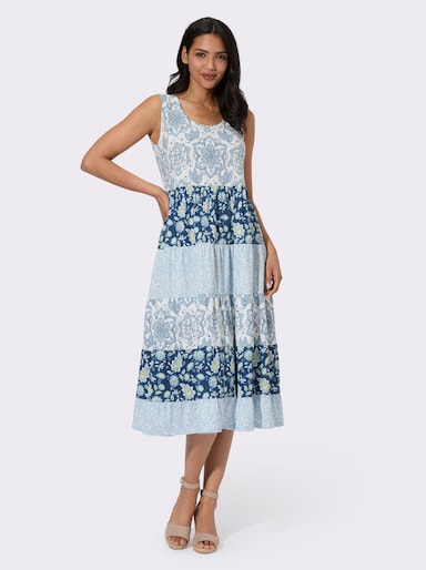Jerseykleid - mittelblau-eisblau-bedruckt