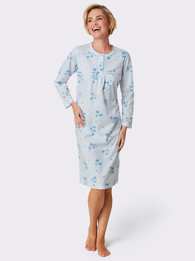 Comtessa Nachthemd mit Blütenmuster - hellblau