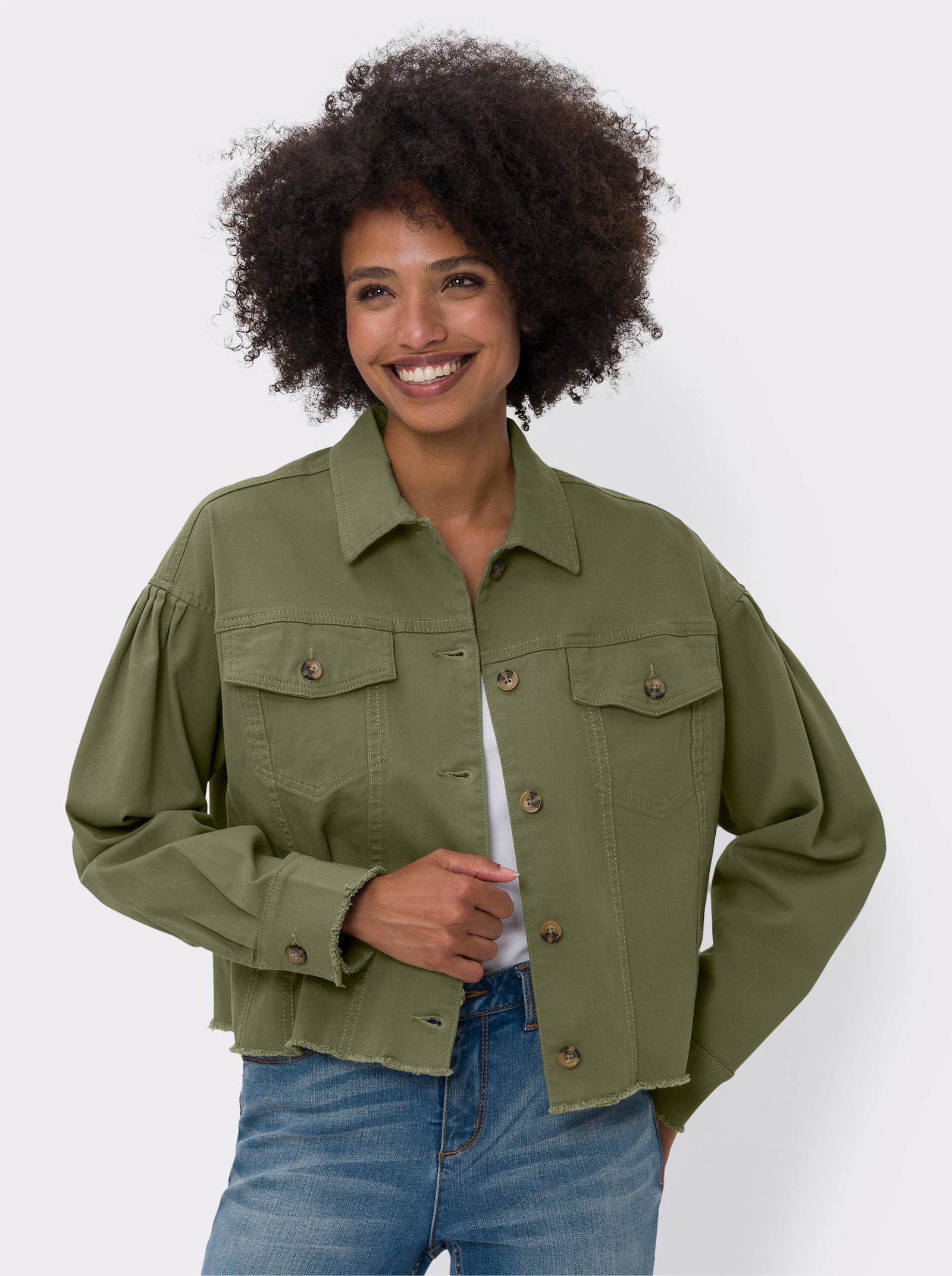 heine Blazer mit langen Puff-Ärmeln - khaki