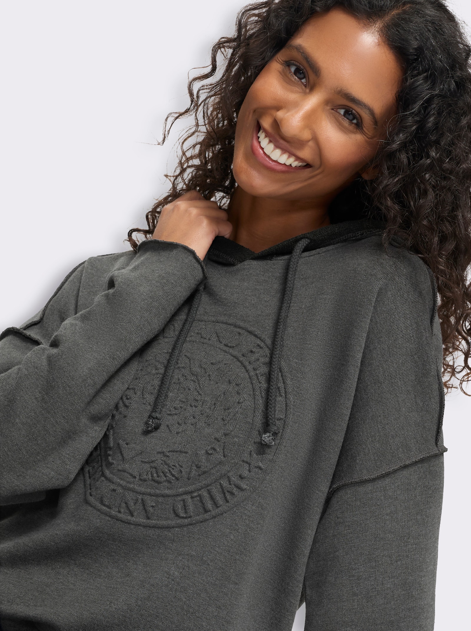 heine Kapuzensweatshirt mit Rollkanten - graphit