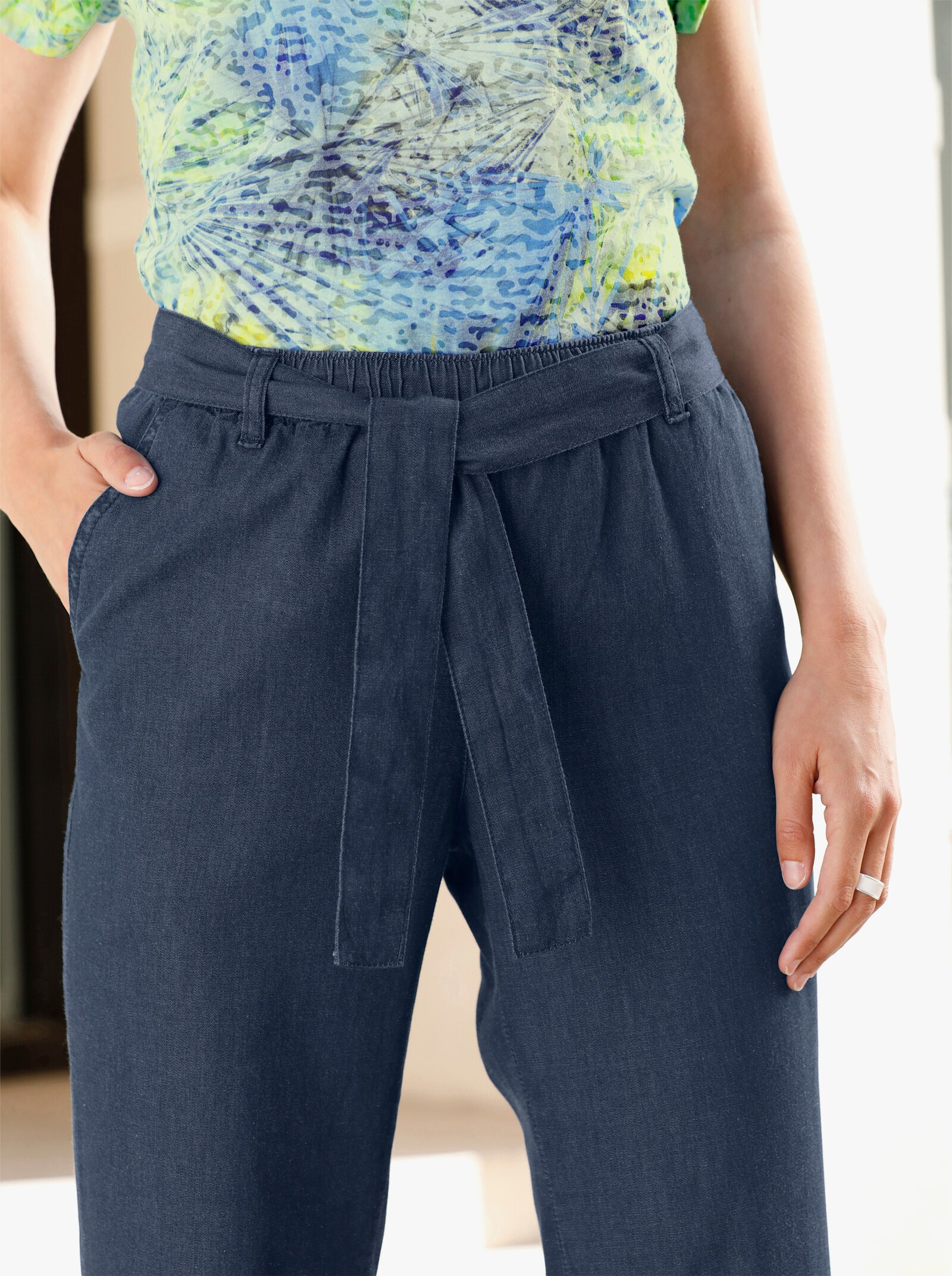 Culotte met bijpassende bindceintuur - blue-stonewashed