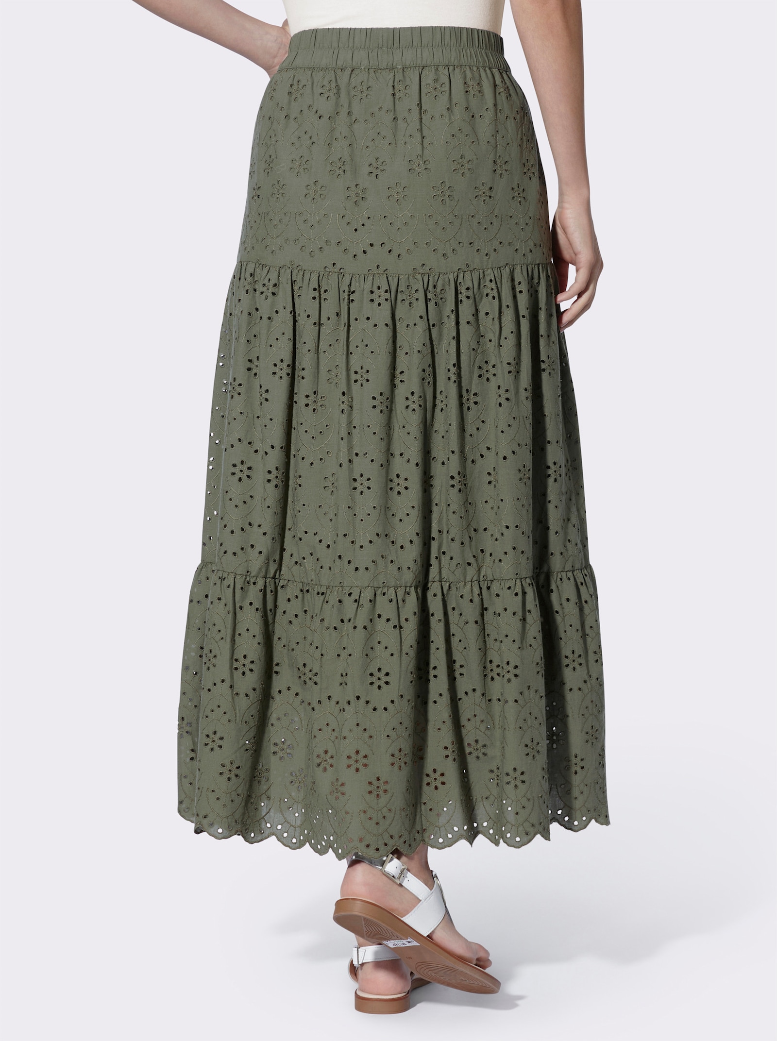 heine Jupe à niveaux en dentelle ajourée - kaki