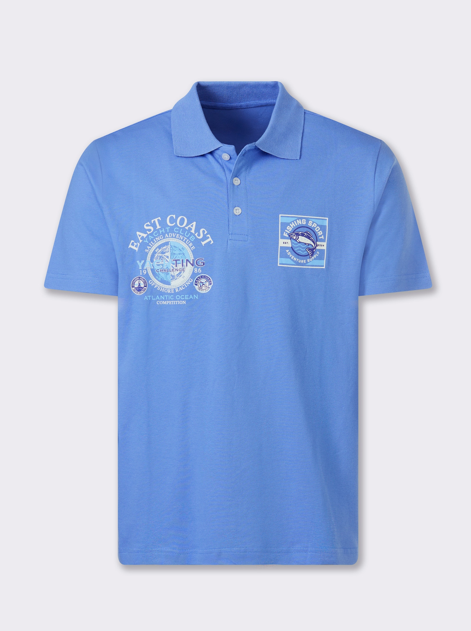 Catamaran Kurzarmshirt in Pikee-Qualität, Baumwolle - mittelblau