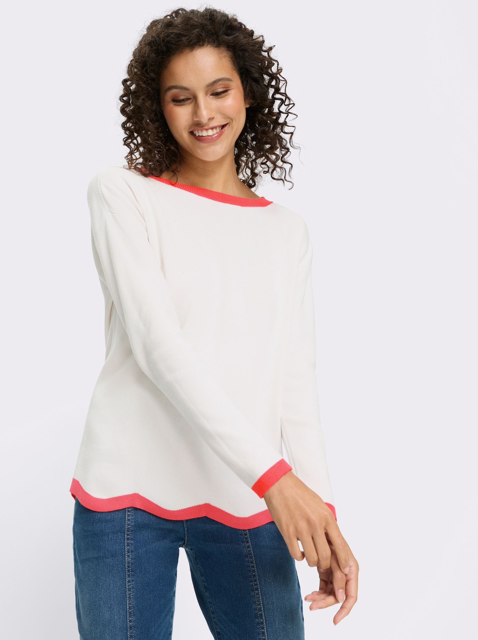 heine Feinstrickpullover mit Kontrast-Abschlüssen - ecru