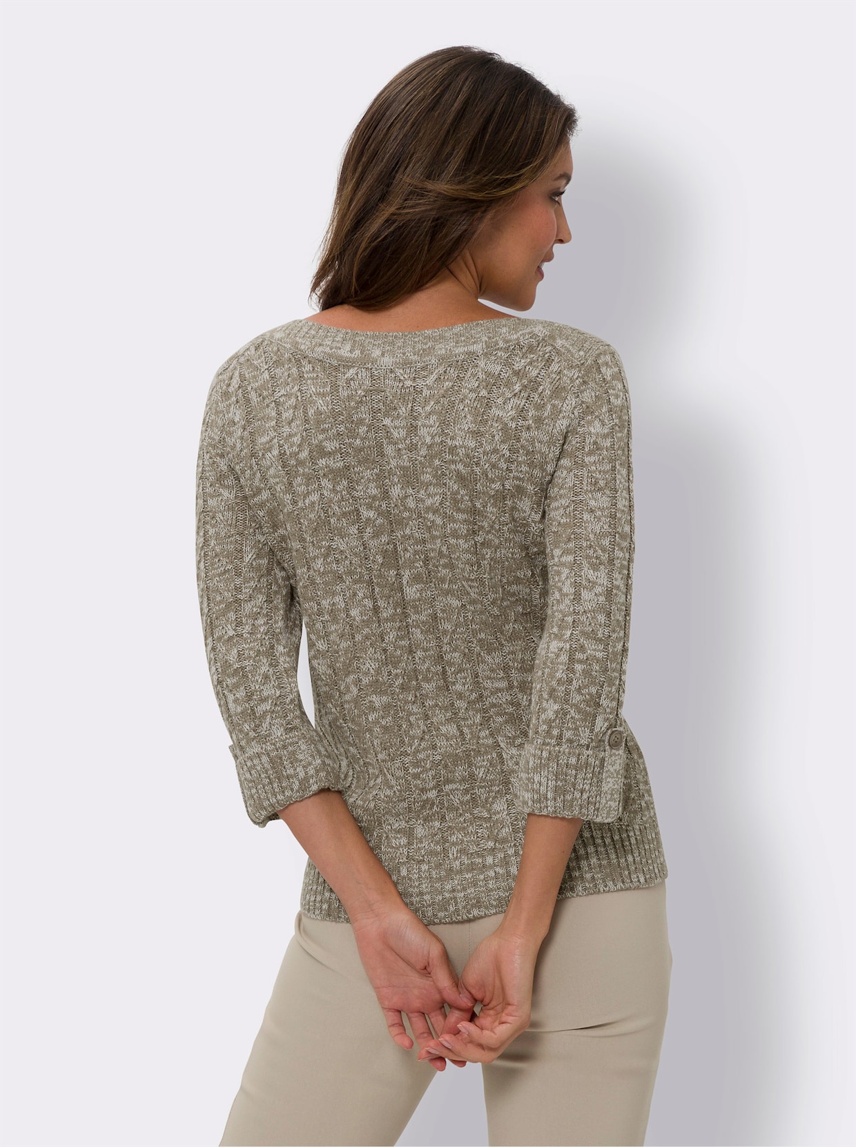 Pullover met 3/4-mouwen - taupe/ecru gemêleerd
