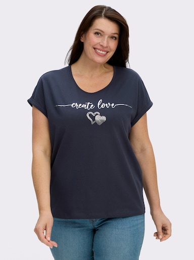 Rundhalsshirt mit Ärmel-Aufschlag - marine