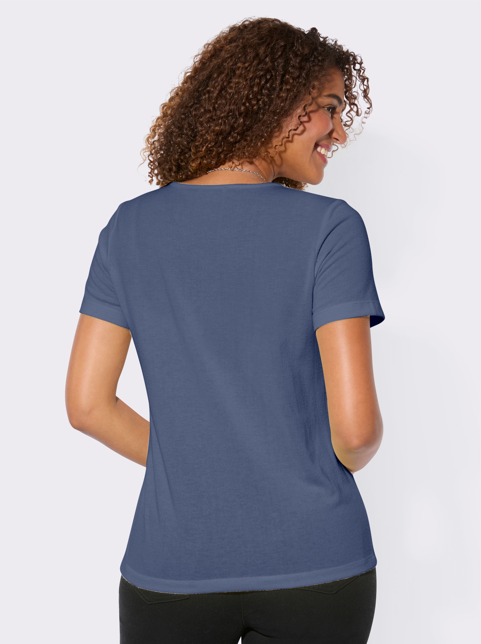 Kurzarmshirt mit Polokragen - jeansblau