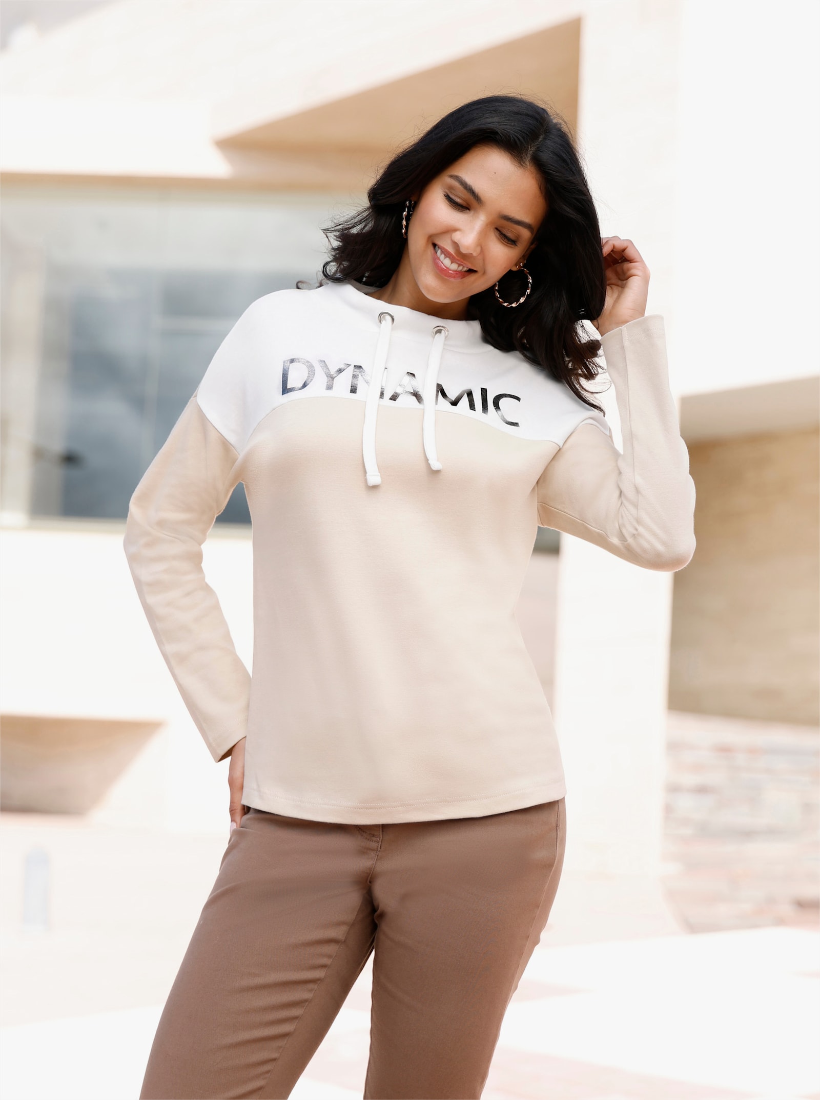 Mikina s fóliovým potiskem - písková-ecru